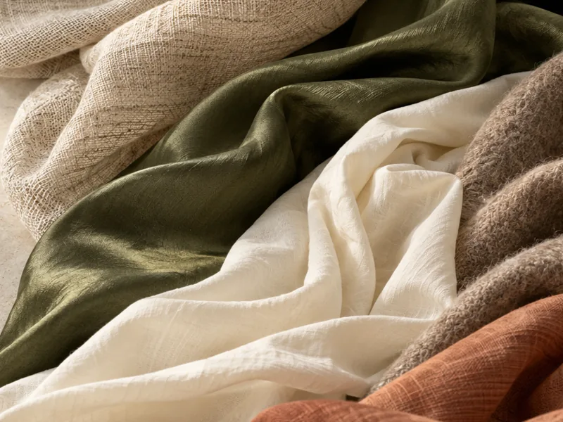 Close-up folds of silk, linen and wool